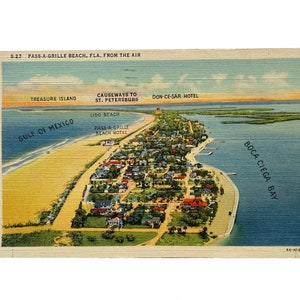Jahrgang 1942 Postkarte von Pass-A-Grille Beach, Florida aus der Luft - Industrie Landwirtschaft für Verteidigung 1c Stempel - gebraucht