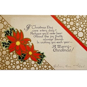 Vintage frohe Weihnachten Poinsettia Postkarte - Namen auf Vorderseite geschrieben, aber nicht in Umlauf gebracht - keine Briefmarke - unbenutzt