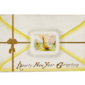 Vintage 1912, copieux voeux du Nouvel An en relief - Timbre George Washington One Cent - Occasion