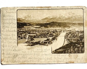 Vintage 1899 Innsbruck von der Weiherburg Gesehen - Bahnhof - Österrike Vykort - Riktigt foto