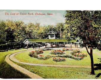Antique 1909 Postcard of The Loop at Union Park in Dubuque Iowa - Benjamin Franklin 1c Stamp - Used