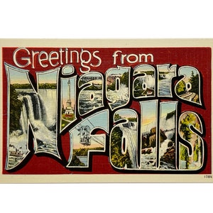 Carte postale New York grande lettre, Greetings from Niagara Falls Waterfalls, New York, vintage des années 40 - Monuments - Inutilisé