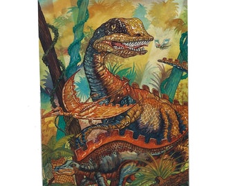 Vintage Colorful Postcard of Dinosaurs - Tyrannosaurus or Trex - Unused