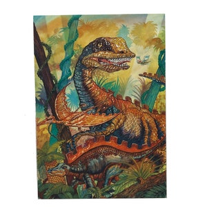 Postal vintage colorida de dinosaurios (Tyrannosaurus o Trex) - Sin usar