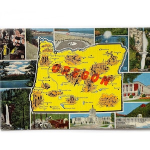 Mappa turistica e cartolina storica degli anni '40 "Saluti dall'Oregon" - Inutilizzata