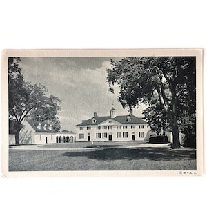 Carte postale vintage 1940 avec photo réelle représentant une maison de Washington à Mount Vernon, en Virginie, avec un timbre de George Washington de 1 cent