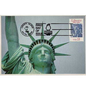 Cartões-postais da Estátua da Liberdade - Lady Liberty - Edição de Primeiro Dia de 1986 - Cartão-postal, Selo, Cancelar