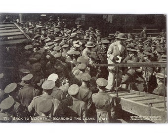 Antique WWI Real Photo Postcard - Back to Blighty Boarding the Leave Boat - Official Crown War Photographs - Unused