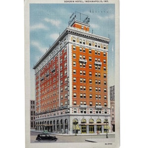 Carte postale vintage 1940 Severin Hotel Indianapolis Indiana en lin - Timbre George Washington un cent - Occasion