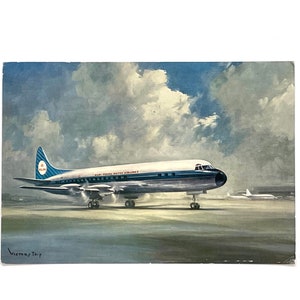 Postal vintage de KLM Royal Dutch Airlines - Avión Electra de hélice Lockheed - Viaje del artista Victor J - Sin usar
