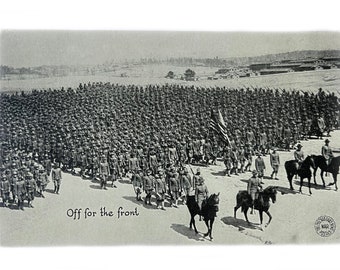 Antique WWI Real Photo BW Postcard - Off for the Front - American Soldiers - The Chicago Daily News - GJ Kavanaugh - Unused
