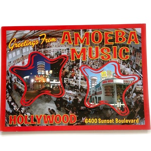 Cartão postal vintage dos anos 90 "Saudações da Amoeba Music Hollywood Califórnia" - Localização original do pôr do sol - Sem uso