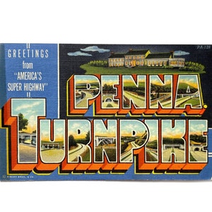 Postal vintage de la década de 1940 "Saludos desde la autopista de Estados Unidos" - Penn-Turnpike - Sello de Washington - Usada