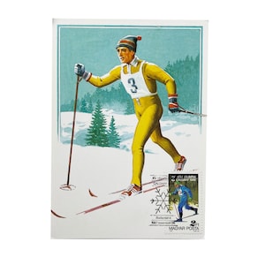 Jahrgang 1987 Olympische Winterspiele Erster Tag Ausgabe Maximum Postkarten - Calgary Kanada - Langlaufen - Postkarte, Stempel, Abbrechen