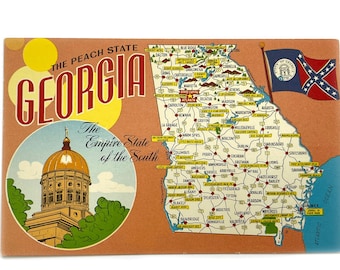 Vintage Greetings from Georgia Big Large Letter Map Post Card - Peach State - Empire State of the South - Unused