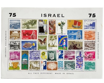 Colección de sellos antiguos de Israel - Décadas de 1940-1980 - 75 sellos: ¡monedas, zodíacos, arte y más! Envío gratuito
