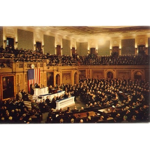 Vintage 1960er Jahre Politische Postkarte in der gemeinsamen Sitzung der USA Conventiontragskammer in Washington DC - Unbenutzt