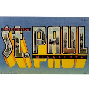 Cartolina turistica d'epoca degli anni '40 con auguri da St. Paul, Minnesota - inutilizzata