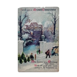1900年代のヴィンテージメリークリスマスグリーティング冬の雪嵐 - ホリデーパーティー招待状、ギフトタグ、名入れカード - 未使用