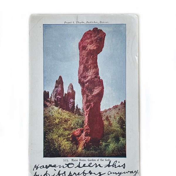 Vintage 1907 Postcard of Major Domo, Garden of the Gods in Colorado with Benjamin Franklin One Cent Stamp