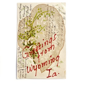 Ancienne carte postale de 1907 Salutations du Wyoming, Iowa - Timbre Capitaine John Smith 1c
