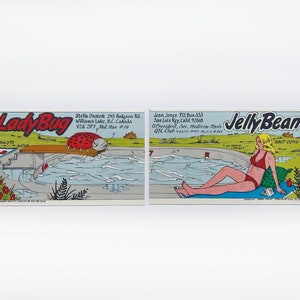 Vintage QSL 1979 Werbung Runnin 'Bare Artist Series Sammelkarten 957, 958 Paar - Jelly Bean und Lady Bug