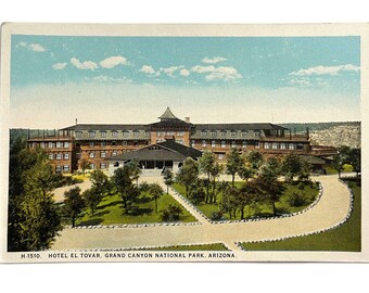 Carte postale vintage des années 30 à l'hôtel El Tovar - Parc national du Grand Canyon, Arizona - inutilisée