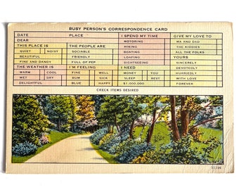 Vintage 1940s unbenutzt illustriert - Busy Person's Correspondence Card - Landschaft No. 315