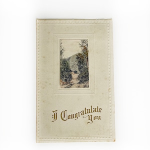 Carte postale de félicitations vintage de 1913 - Mariage - Rabat avec citation - Timbre George Washington Line One Cent