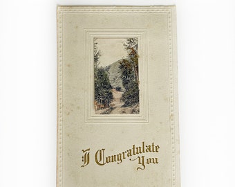 Vintage 1913 Glückwunschpostkarte - Hochzeit - Klappe mit Zitat - George Washington Line One Cent Stamp