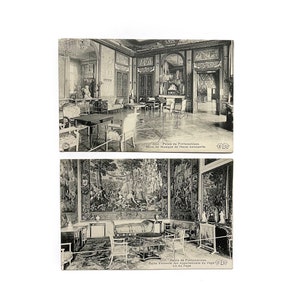 Carte postale ancienne des années 1910, ELD Palais de Fontainebleau, photo noir et blanc de salon de musique et lit du pape - Neuf