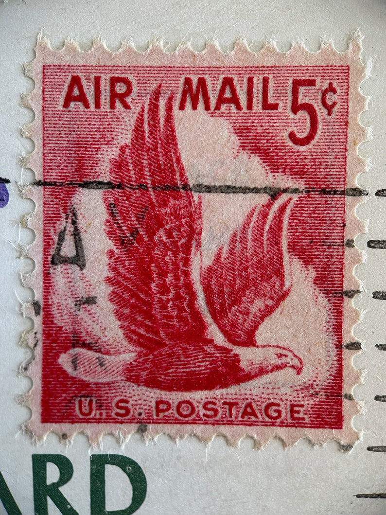 Vintage 1959 Post Card From Puerto Rico - Red Eagle in Flight Air Mail ...