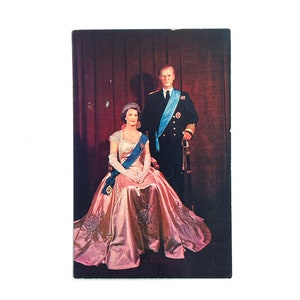 Vintage royalty-ansichtkaart van koningin Elizabeth II en de hertog van Edinburgh