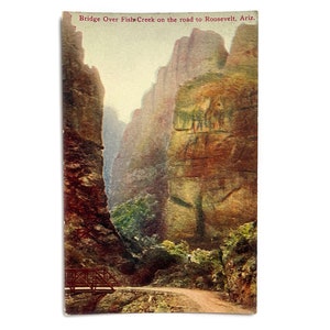 Carte postale vintage des années 1920 Roosevelt, Arizona - Pont au-dessus de Fish Creek - inutilisé