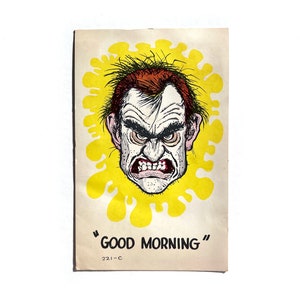 Postal cómica "Laff o Gram" de 1960, "Buenos días, cara enojada" - Sello del Año Mundial de los Refugiados