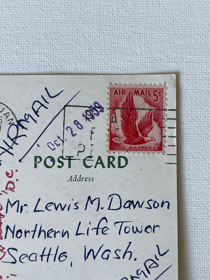 Vintage 1959 Post Card From Puerto Rico - Red Eagle in Flight Air Mail ...