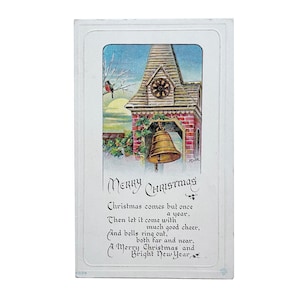 Postal vintage de la década de 1910 con poema de Feliz Navidad (tarjeta o invitación navideña) usada, sin circular.