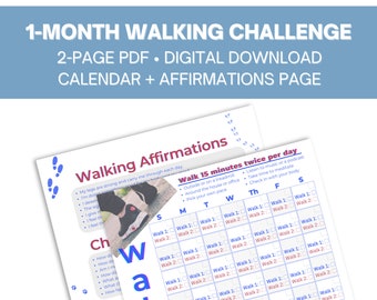 Sfida di camminata / Piano di allenamento digitale stampabile di 1 mese / Tracker della camminata a casa / Sfida di passi / Esercizi a corpo libero senza attrezzature