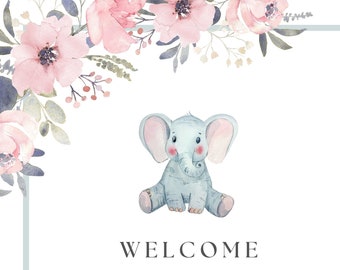 Editable Elephant Baby Shower Welcome Sign, Welcome Poster, Sweet Baby Elephant Shower decoration, Elephant themed