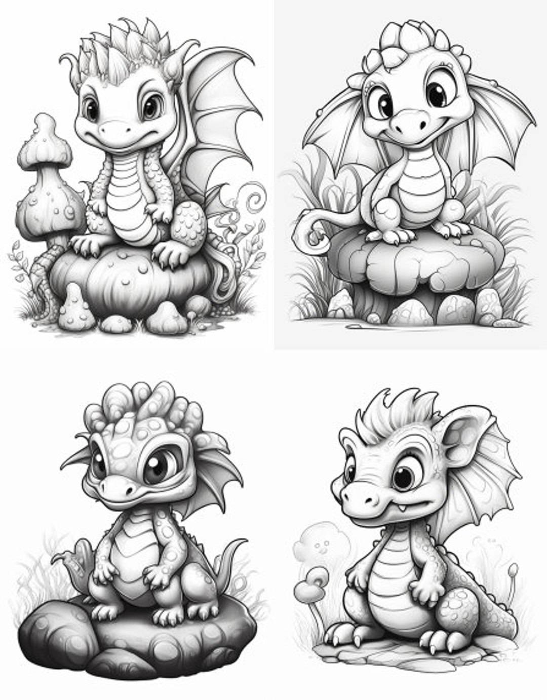 Cute Kawai Dragon Coloring Page For Adults & Kids Instant - Etsy