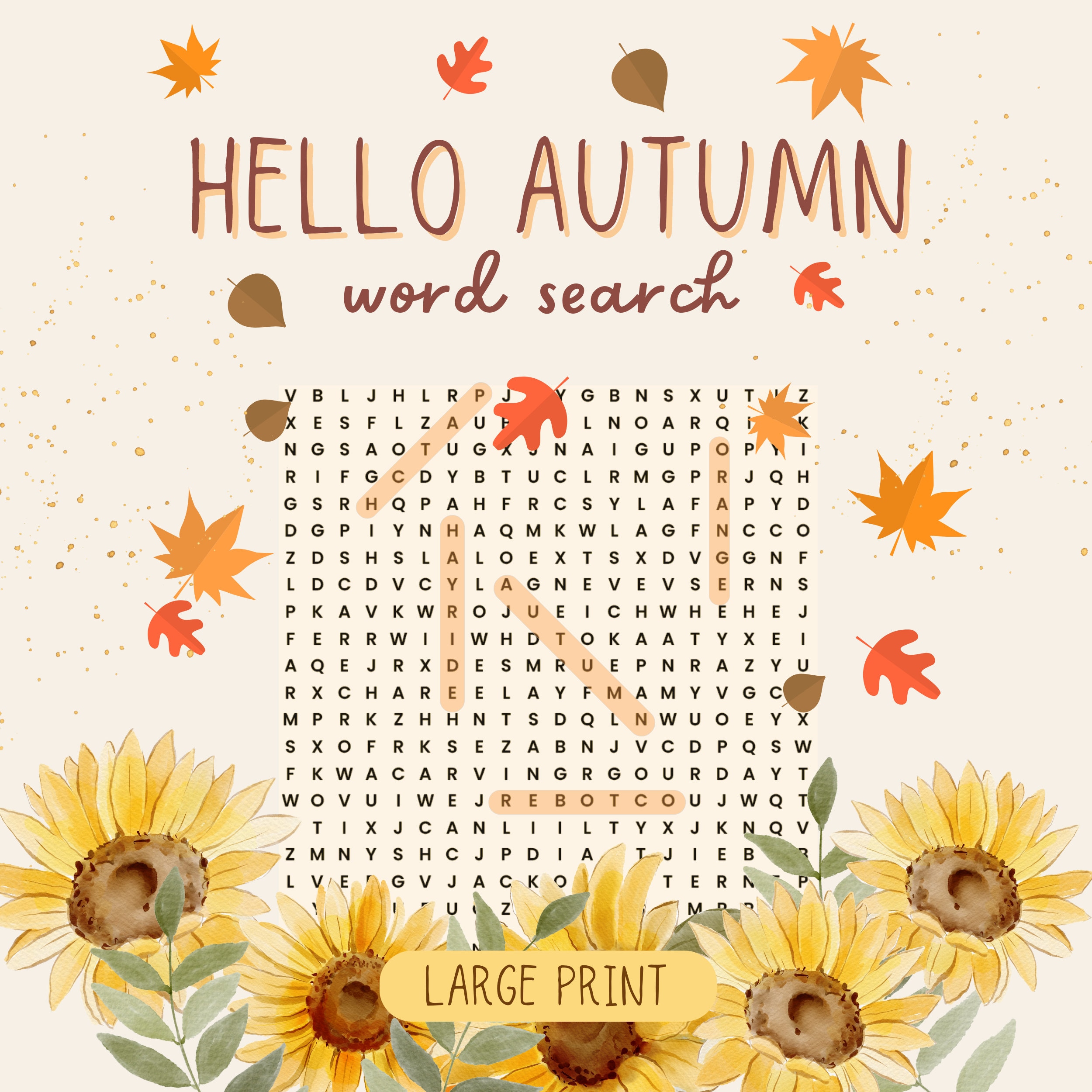 Autumn Word Search Puzzles Fall Themed Word Search PDF Etsy