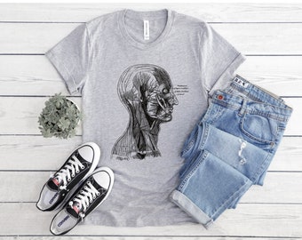 Vintage Anatomy T-shirt: medisch T-shirt menselijk hoofd