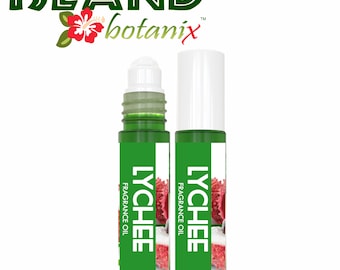 May include: Two green roll-on bottles of Lychee fragrance oil, each with a white cap and a label that says "Lychee Fragrance Oil" and features a red lychee fruit illustration. The bottles are 0.33 fl oz / 10 ml.