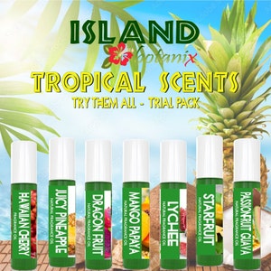 Tropic perfume oil body fragrance vials for all, trial size pack, try them all gift set of fruity perfumes, mix & layer for own unique scent