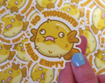 Sin pensamientos Puffer Fish Kawaii pegatina impermeable