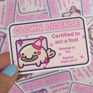 Adesivo à prova d'água Kawaii Blobfish com licença de palhaço