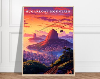 Sugarloaf Mountain Travel Print | Brazil Travel Print Collection | Rio de Janeiro, Mountain Print, Sunset Poster, City Art, Framed Wall Art