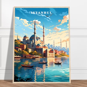 Istanbul Travel Print | Turkey Travel Print Collection | Hagia Sophia Print, Blue Mosque Poster, Blue Mosque Print, City Art, Water Print