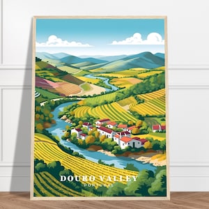 Lámina de viaje del Valle del Duero / Colección de láminas de viaje de Portugal / Arte mural, póster de viaje enmarcado, arte de regalo, láminas de paisajes rurales, láminas de viñedos