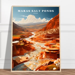 Maras Salz Teiche Reise Druck | Peru Travel Print Kollektion | Salzminen von Maras, Salzterrassen, Naturdruck, Wasser Poster, Salz Kunst